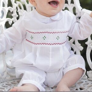 Feltman Brothers Smocked Christmas Holiday Longall w Matching Bib Sz 6M